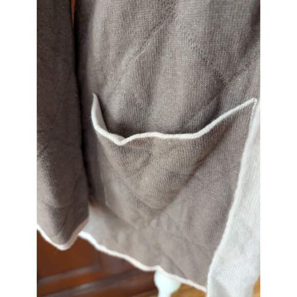 Benedetta Bc Merino Wool Blend Long Open Cardigan With Pockets Beige & White L - Picture 3 of 8